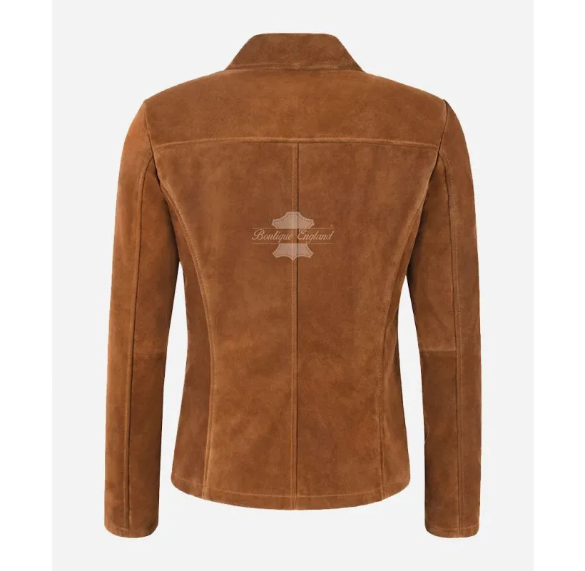 JENNIFER BOX LEATHER JACKET WOMEN Tan SUEDE LEATHER BLAZER COAT